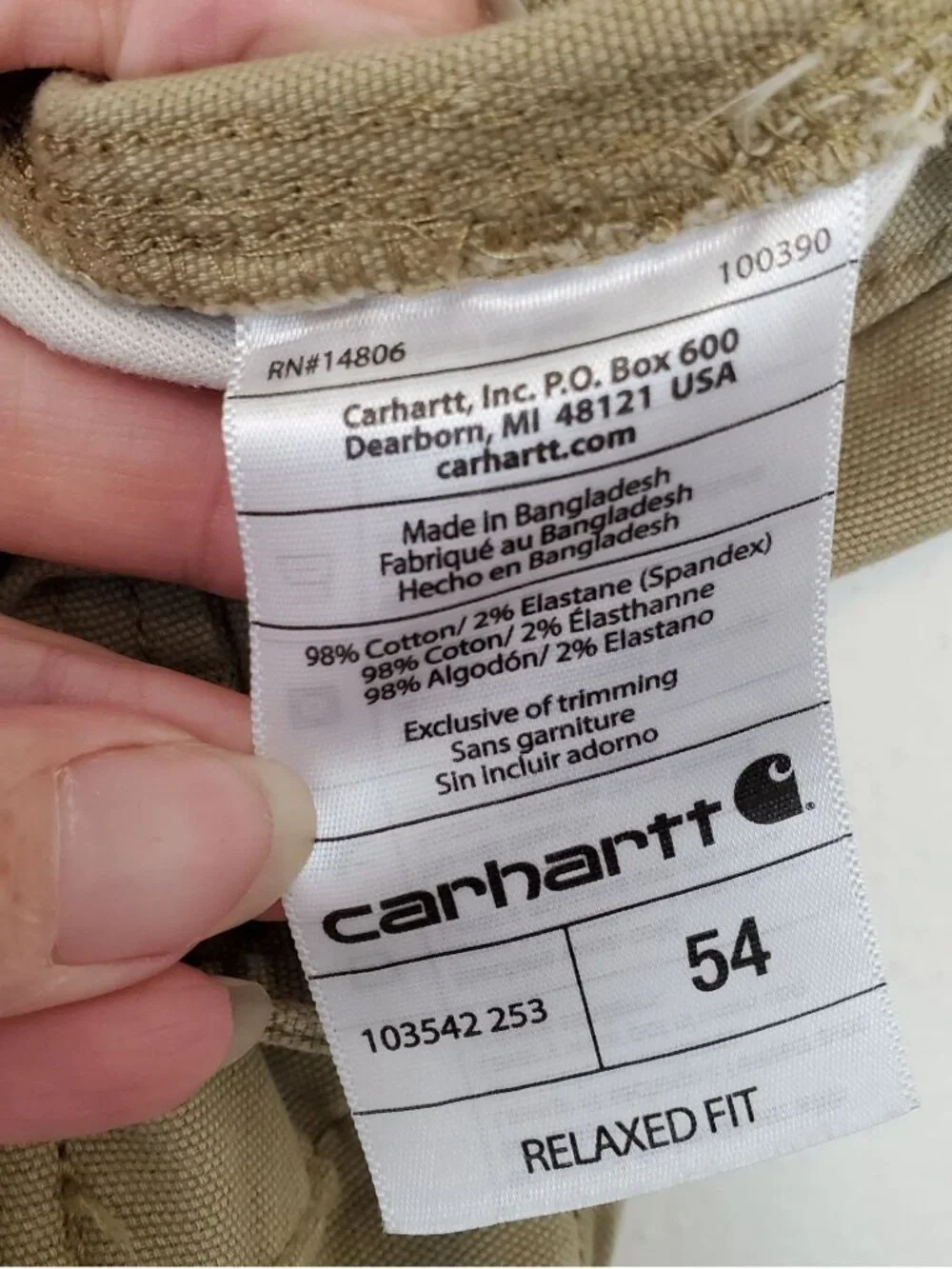 Carhartt khaki relaxed fit cargo work shorts